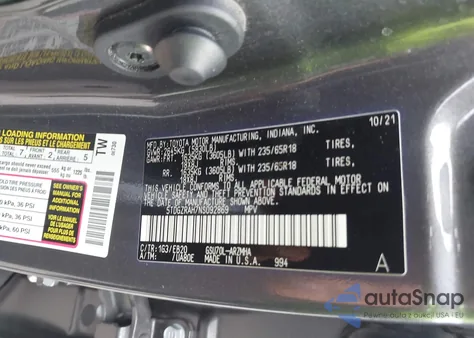 2022 Toyota Highlander Xle из США, поврежденный, VIN 5TDGZRAH7NS092869